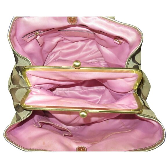 Coach 2008 Cursive Creed Khaki Signature C Kisslock Dual Strap Carryall Satchel - Picture 7 of 14